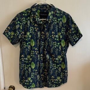 Wildfang women’s Blue Shirt with Green Botanical Print